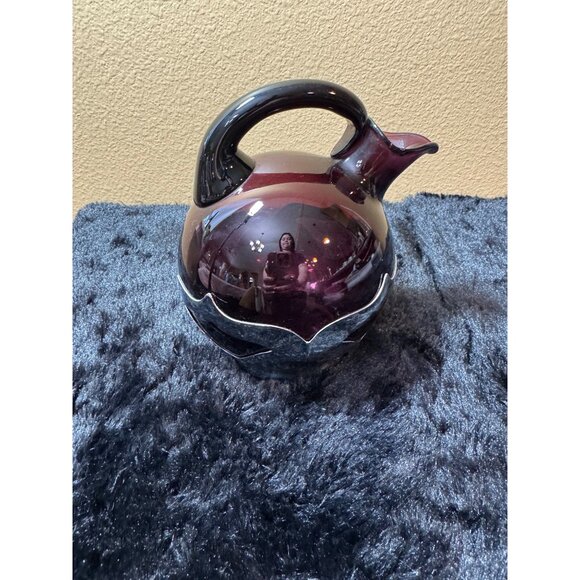 VintageFarber Bros. Krome Amethyst Glass Round Pitcher Mid Century